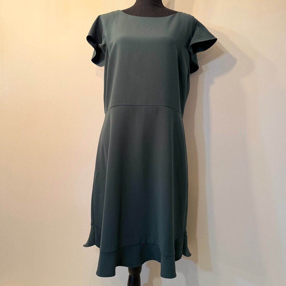 LOFT Women’s 14 Tall Green Midi Dress Flutter Sleeve Bridesmaid Mother of Bride‎